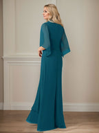 Langes Pailletten-Chiffon-Kleid in A-Linie mit V-Ausschnitt für die Mutter