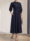 A-Linien-Kleid aus Chiffon mit hohem Kragen, Teelänge und Spitze für die Mutter der Braut, verziert mit einer Schleife