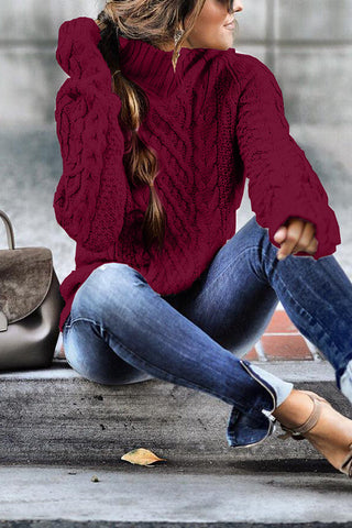 Suéter tipo jersey de punto trenzado liso con cuello alto de Meridress
