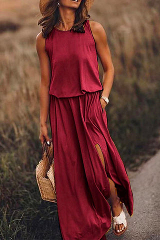 Vestido largo de tirantes Meridress sin mangas con abertura en la cintura