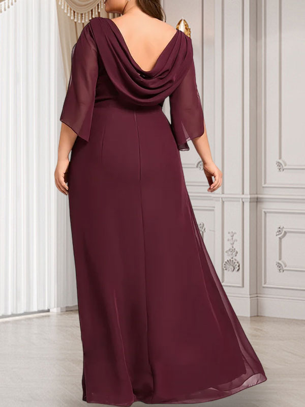 Etui-/Säulen-Chiffonkleid in Bodenlänge für die Mutter der Braut mit plissierter Perlenstickerei
