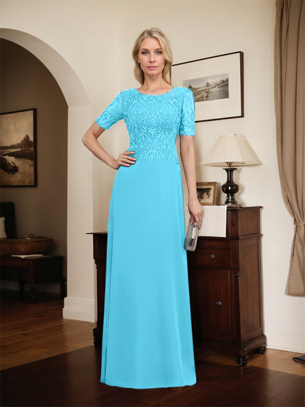 A-Linien-Kleid aus Chiffon mit Pailletten und Rundhalsausschnitt, bodenlang, für die Mutter der Braut
