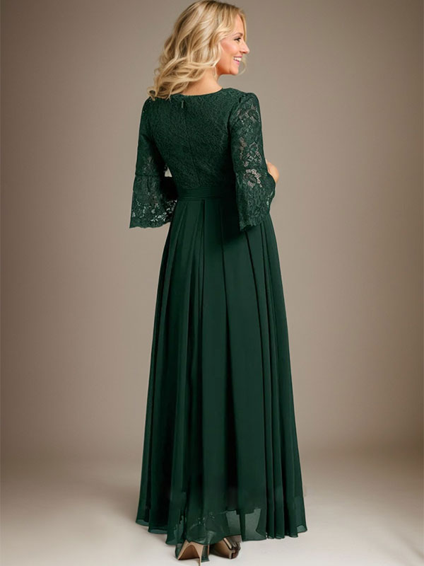A-Linien-Kleid aus Chiffon mit Rundhalsausschnitt und Schleife, knöchellang, für die Mutter der Braut