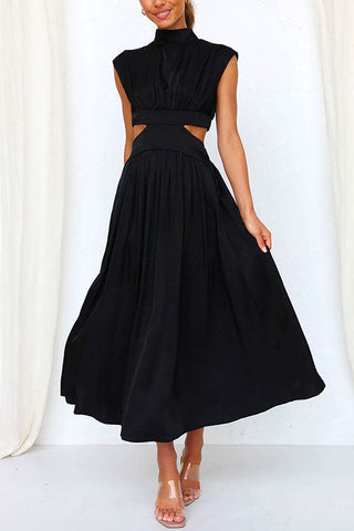 Meridress Swing-Kleid mit Stehkragen, Cut-Outs an der Taille und Taschen