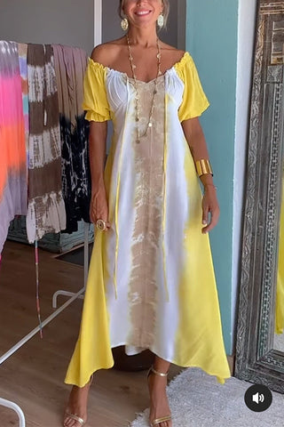 Vestido largo Meridress con efecto tie-dye, hombros descubiertos y cordón ajustable