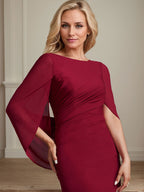Trompeten-/Meerjungfrauen-Chiffonkleid mit U-Boot-Ausschnitt und Falten für die Mutter der Braut 