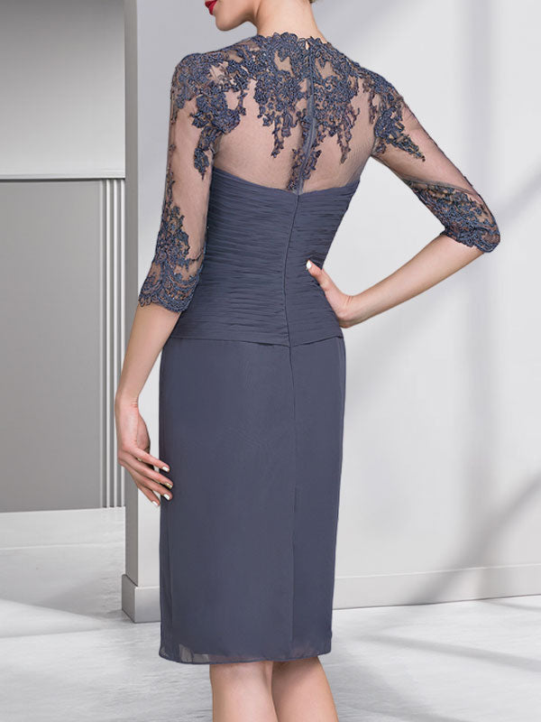Vestido de gasa para madre de la novia, con escote en forma de corazón, largo hasta la rodilla, con apliques de cuentas, encaje y lentejuelas, plisado.