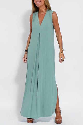 Vestido largo Meridress sin mangas con escote en V y abertura lateral