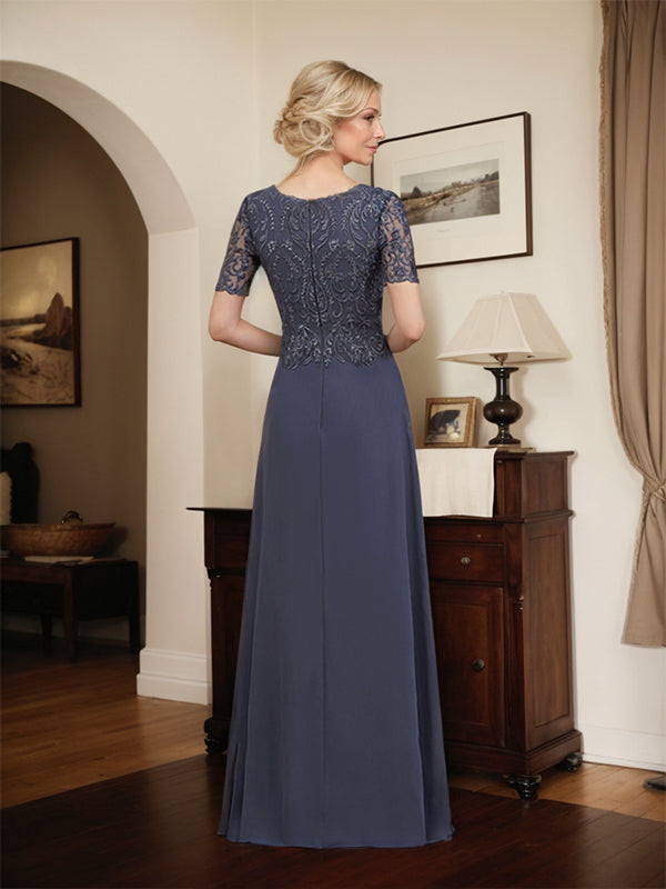 A-Linien-Kleid aus Chiffon mit Pailletten und Rundhalsausschnitt, bodenlang, für die Mutter der Braut
