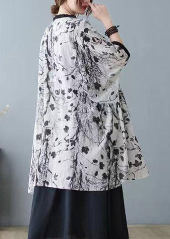 Plus Size Graues Patchwork-Oberteil mit Rüschen und kurzen Ärmeln 