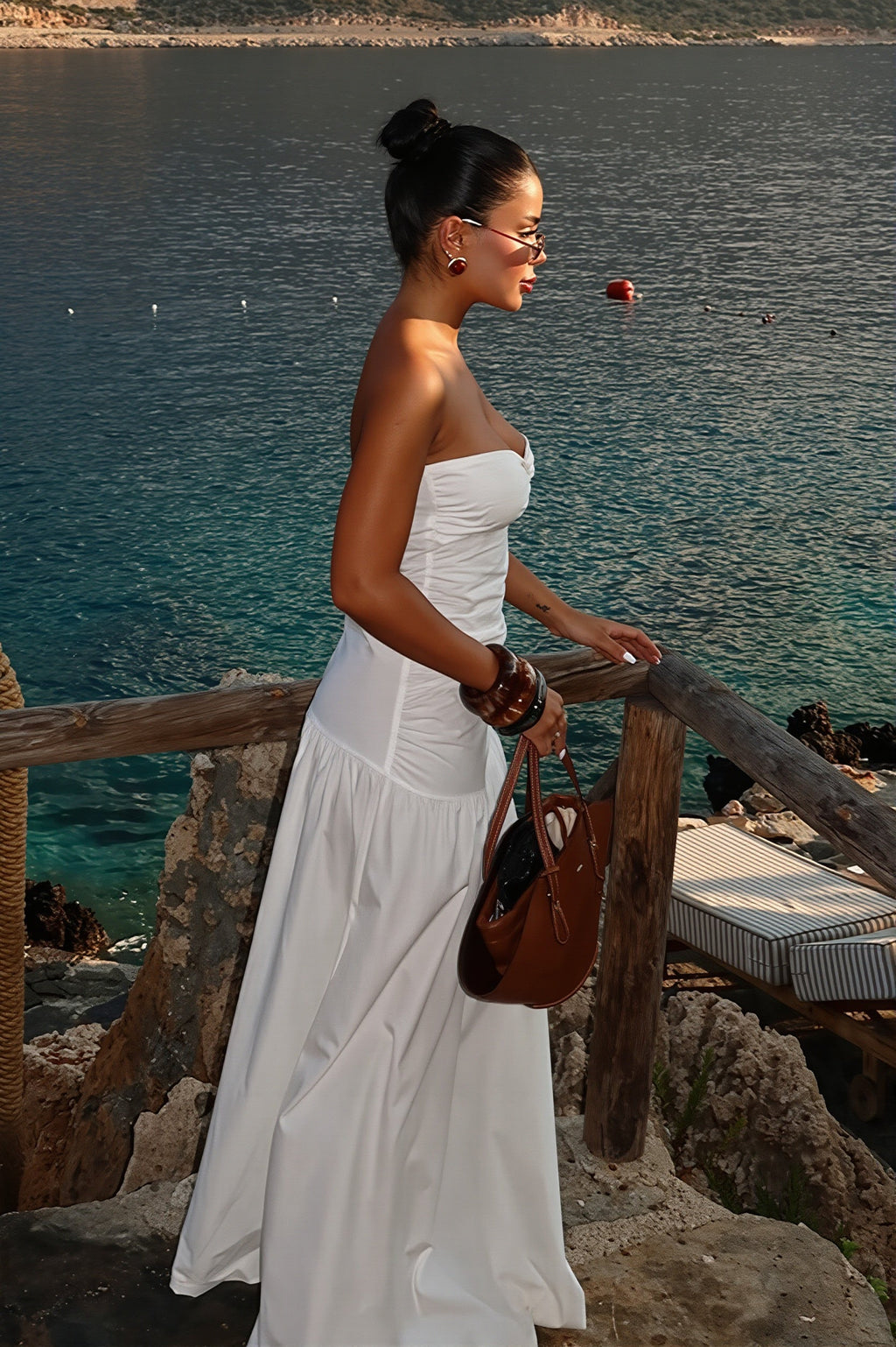 Solid Hollow Bandeau Casual Maxi Dress