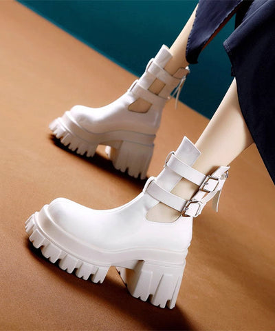 Botas gruesas únicas y cómodas de piel sintética ahuecadas de color naranja 