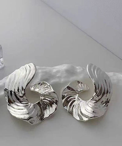 Boutique Silk Metal Asymmetrical Wrinkled Hoop Earrings