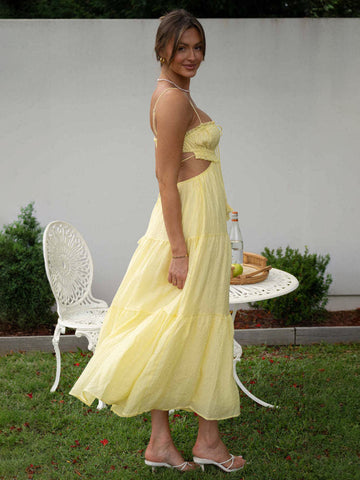 Vestido blanco con tirantes finos escalonados, aberturas y cordones, vestidos midi informales de verano 