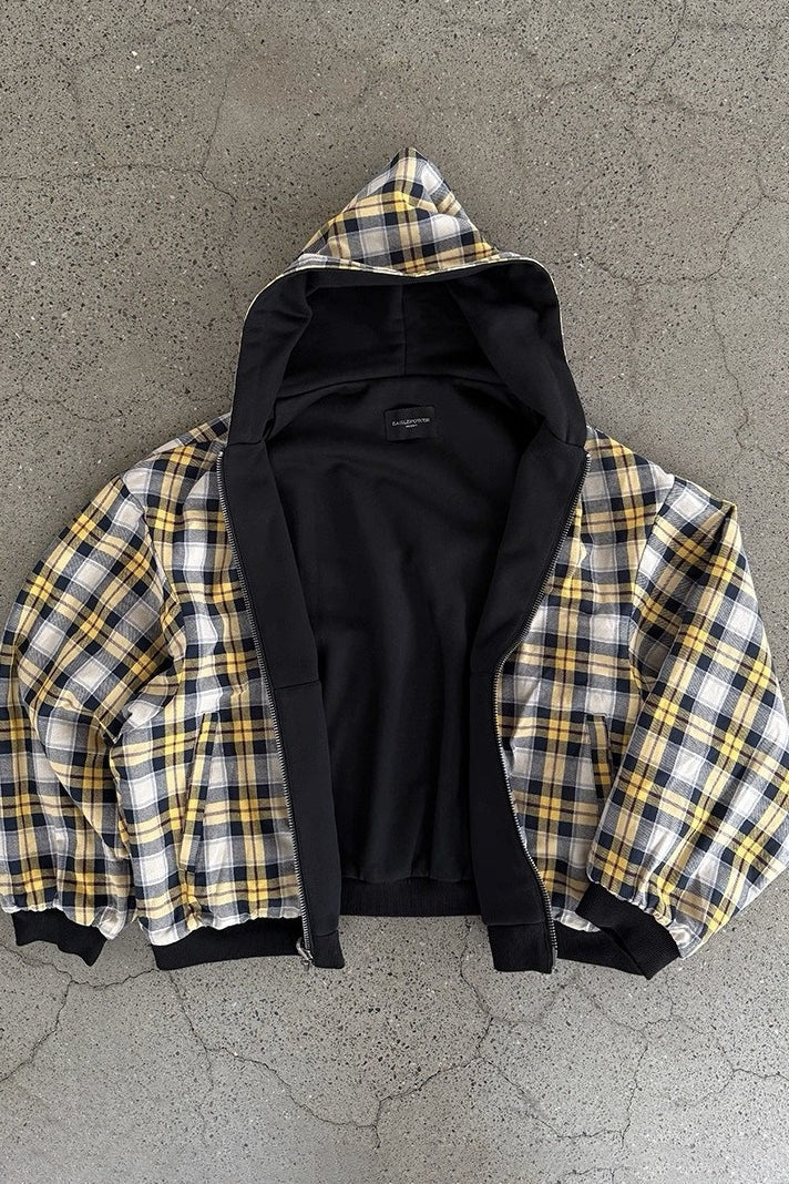 Plaid Patchwork Reversible Zip Hoodie