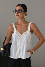 Cotton V Neck Lace Trim Relaxed Cami Top