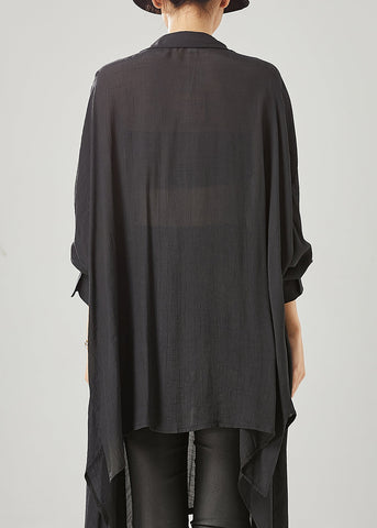 Organic Black Asymmetrical Cotton Loose Blouses Spring