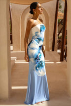 Sexy Bandeau Mermaid Floral Print Maxi Dress