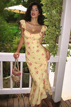 Floral Square Cap Sleeve Maxi Dress