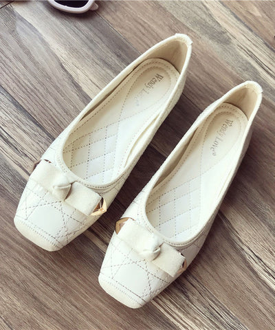 Zapatos planos rosas de piel sintética para mujer con lazo y punta cuadrada 