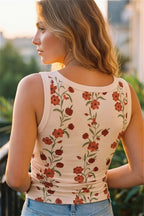 Boho Floral Print Slim Tank Top