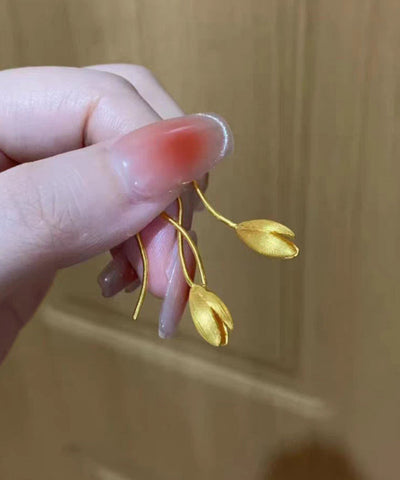 Moderne vergoldete Lotus-Ohrhänger aus Sterlingsilber 