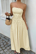 Polka Dot Strapless Sleeveless Ruffle Slim Maxi Dress