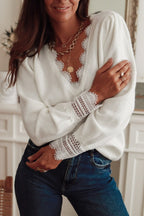 Lace Panel Pullover Long Sleeve Blouse