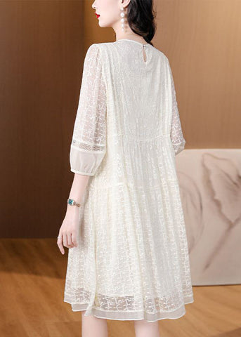 Neu Beige O Hals Bestickte Spitze Kleider Armband Hülse 