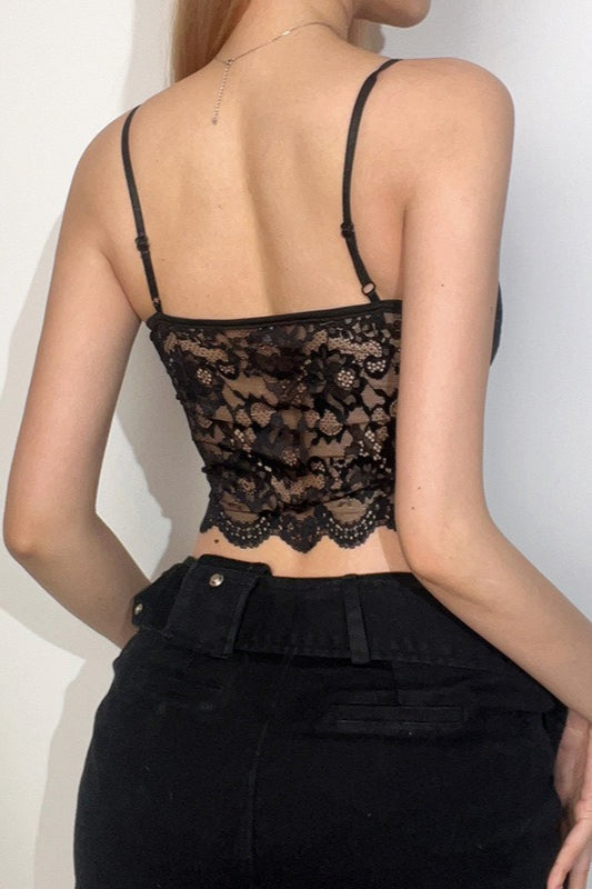 Sexy Sheer Lace Ruffle Butterfly Cami Top