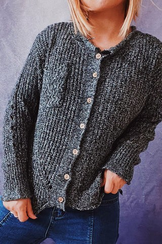 Cárdigan informal de cuello redondo con rotos y lisos (3 colores) 