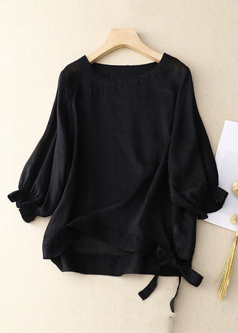 Neu Grün O Neck Lace Up Baumwolle Hemd Armband Ärmel 