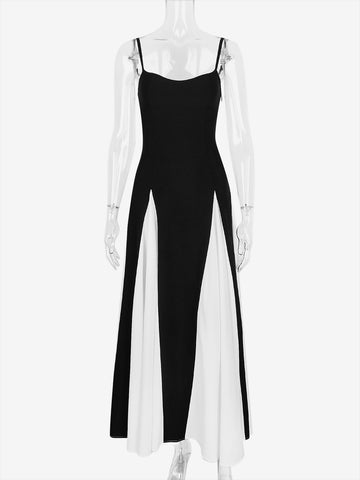 Party Dress Black And White Spaghetti Strap Sexy Maxi Dresses