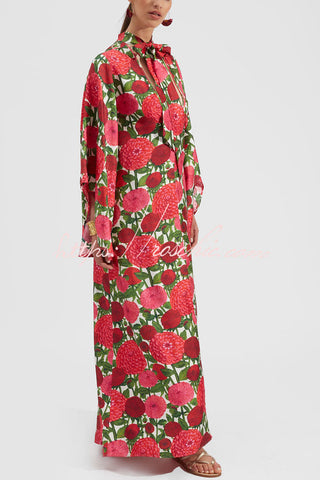 Shine The Light Unique Printed High Neck Bell Sleeve Loose Maxi Dress