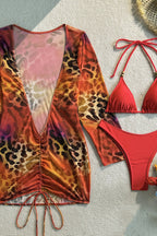 Sexy Red Leopard Three Piece Swim Set