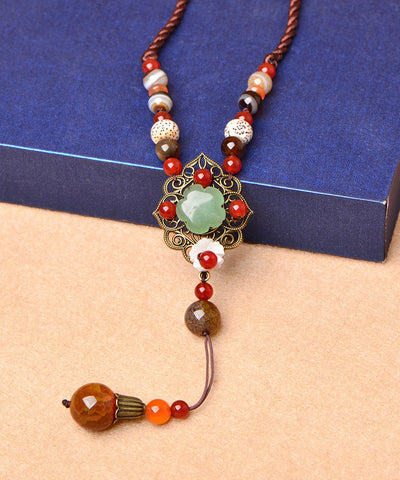 Unique Brown Hand Woven Agate Pearl Gourd Pendant Necklace