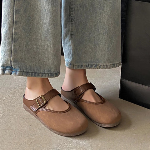 Flats Mules Shoes Women Casual Cozy Soft Walking Slippers 2024 Summer Slingback Flip Flops Sandals Fashion Dress Femme Slides