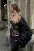 Solid Off Shoulder Strapless Backless Slim Fit Blouse