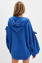 Oversized Lace Up Sleeve Zip Hoodie
