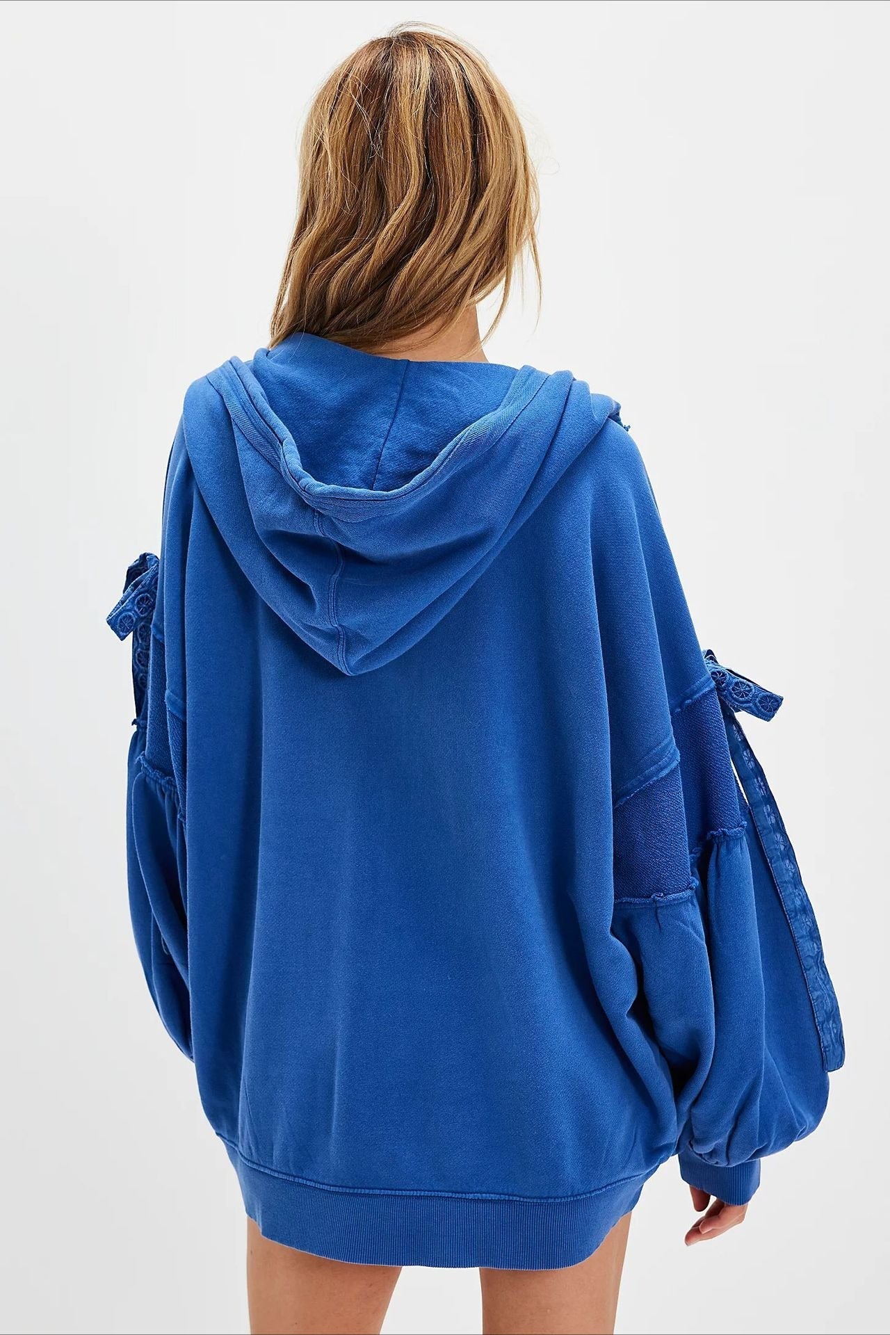 Oversized Lace Up Sleeve Zip Hoodie