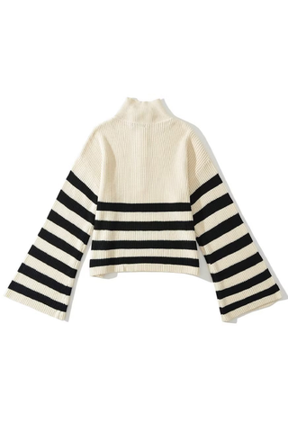 Turtleneck Zipper Striped Cardigan Sweater