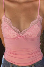 Lace Panel V Neck Sheer Cami Top