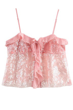 Glitter Ruffle Sequin Cropped Cami Top