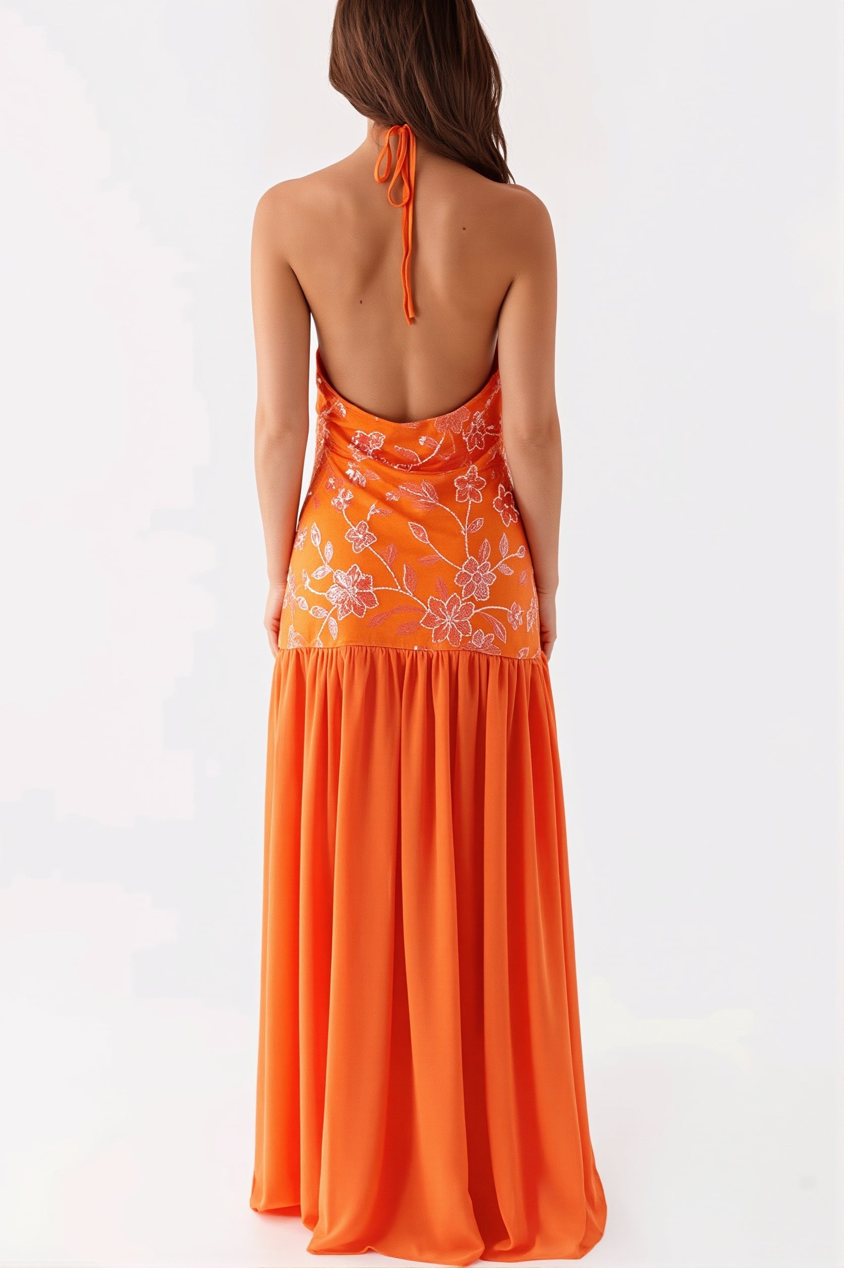 Beaded Splice Halter Neck Split Maxi Dress