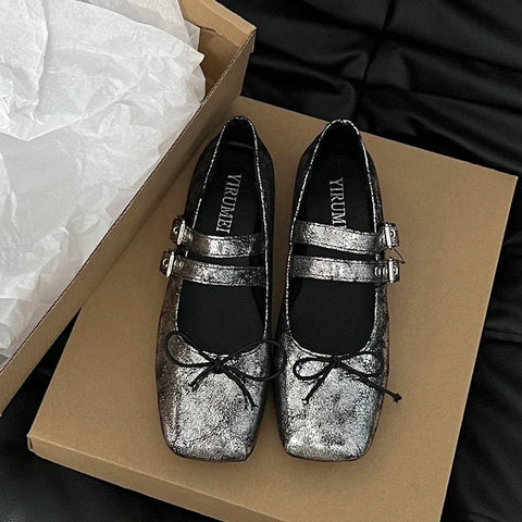 Designer Spring Women Mary Jane Shoes Fashion Square Toe Ladies Comfort Soft Sole Flats Women's Comfort Ballerinas Shoes