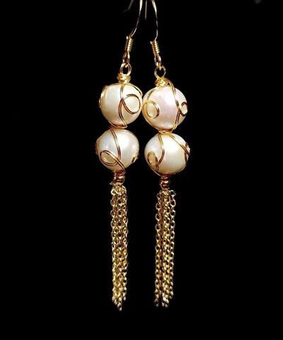 Mode Perlenquaste 14K Gold Tropfen Ohrringe 