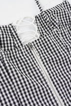 Black Plaid Tie Lace Slim Cami Top