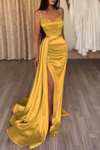 Mermaid Spaghetti Straps Dark Grey Long Prom Dress with Split Front