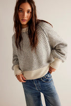 Dotted Panel Loose Crew Neck Sweatshirt