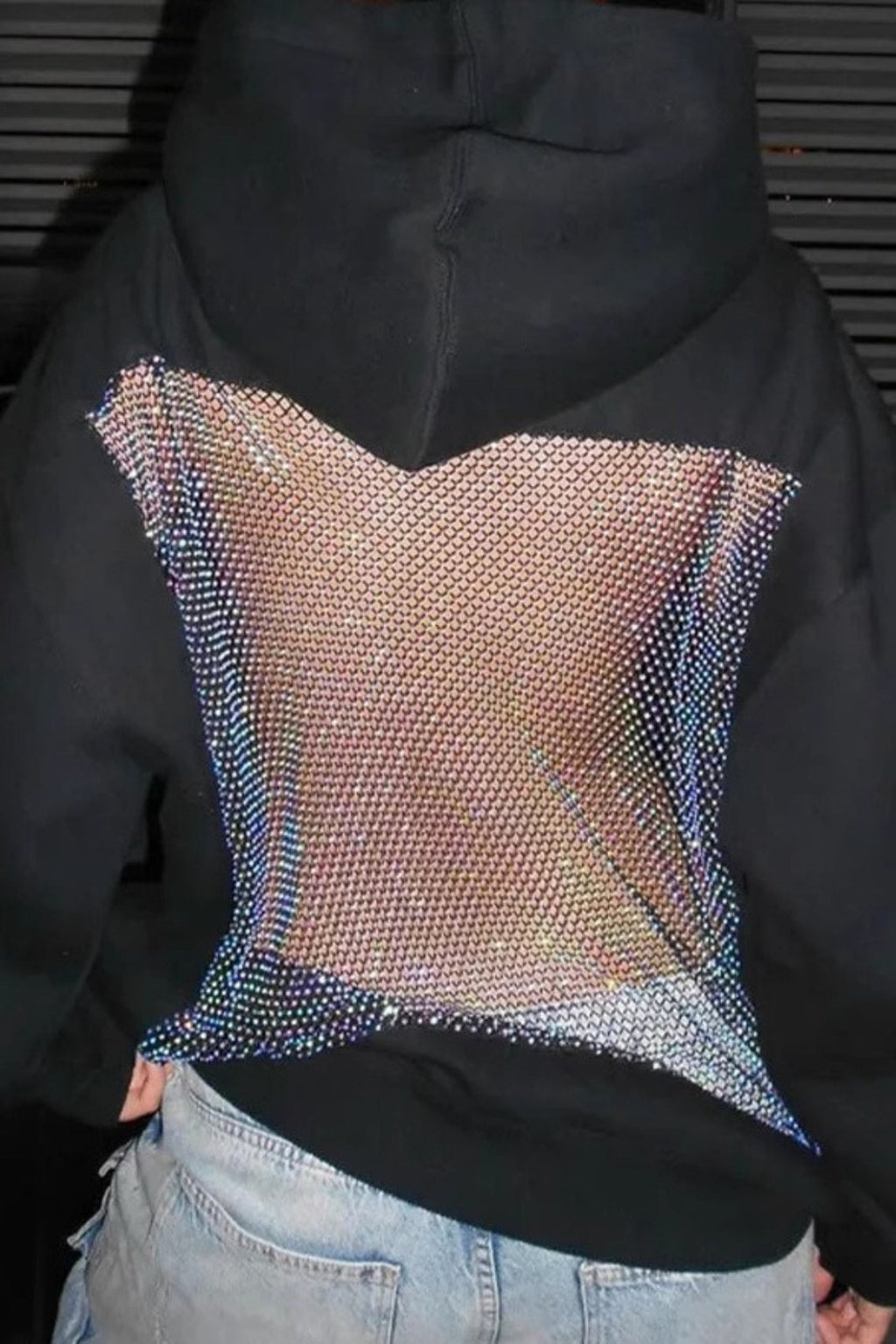 Hollow Mesh Long Sleeve Pullover Hoodie